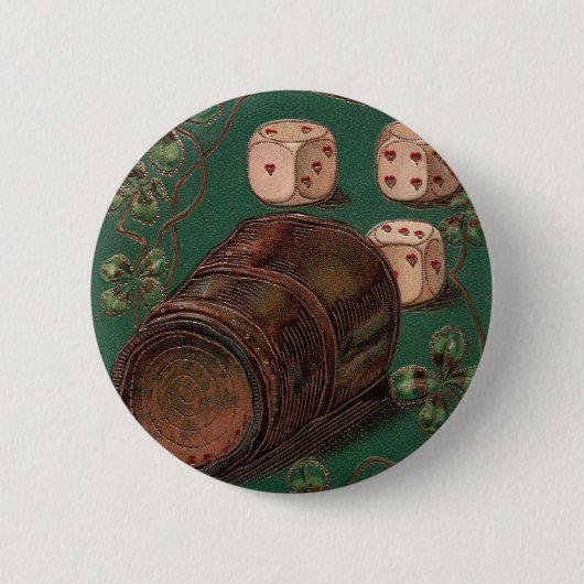 Vintager St. Patrick's Day, Viel Glück Irish Dice Button (Vorderseite)
