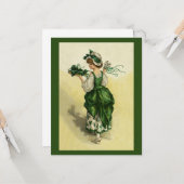 Vintager St. Patrick's Day, Woman Green Kleeblatts Karte (Vorderseite/Rückseite Beispiel)