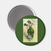 Vintager St. Patrick's Day, Woman Green Kleeblatts Magnet (Vorderseite/Rückseite)