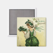 Vintager St. Patrick's Day, Woman Green Kleeblatts Magnet (Vorderseite/Rückseite)