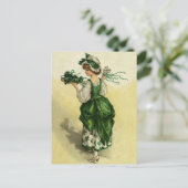 Vintager St. Patrick's Day, Woman Green Kleeblatts Postkarte (Stehend Vorderseite)