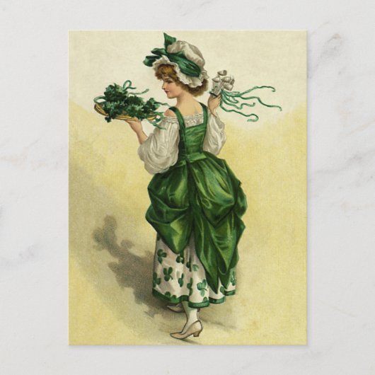 Vintager St. Patrick's Day, Woman Green Kleeblatts Postkarte (Vorderseite)