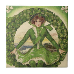 Vintager St. Patrick's Day, Wreath mit Irish Lass Fliese