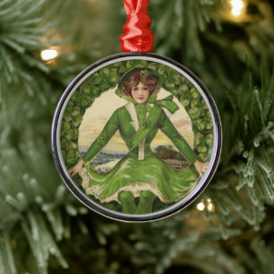 Vintager St. Patrick's Day, Wreath mit Irish Lass Silbernes Ornament