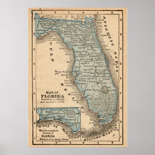 Vintager Staat von Florida Map 20x28 Poster (Vorne)
