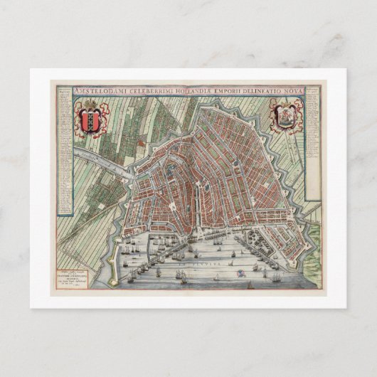 Vintager Stadtplan von Amsterdam Postkarte (Vorderseite)