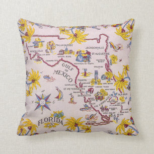 Vintager Stadtplan von Florida Kissen