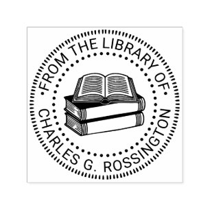 Vintager Stapel von Büchern "Aus der Bibliothek" N Permastempel