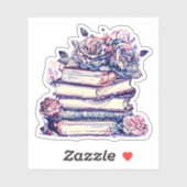 Vintager Stapel von Büchern und Rose Aufkleber (Blatt)