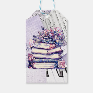 Vintager Stapel von Büchern und Rose Geschenkanhänger