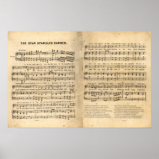 Vintager Star Spangled Banner Song Sheet Texte Poster