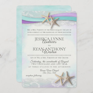 Vintager Starfish Beach Orchid und Türkis Einladung