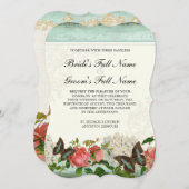 Vintager Stargazer-Lilien-Rosen-Schmetterlingn Einladung (Vorne/Hinten)