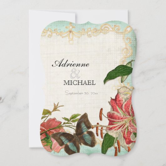 Vintager Stargazer-Lilien-Rosen-Schmetterlingn Einladung (Rückseite)