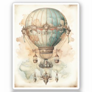 Vintager Steampunk Blue Hot Air Ballon (2) Aufkleber