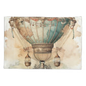 Vintager Steampunk Blue Hot Air Ballon (2) Kissenbezug (Rückseite-Links)