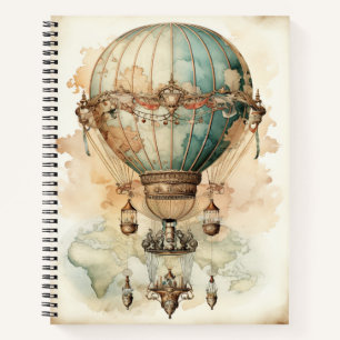 Vintager Steampunk Blue Hot Air Ballon (2) Notizblock