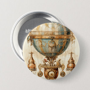 Vintager Steampunk Blue Hot Air Ballon (3) Button