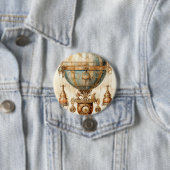 Vintager Steampunk Blue Hot Air Ballon (3) Button (Beispiel)