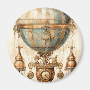 Vintager Steampunk Blue Hot Air Ballon (3) Magnet