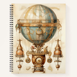 Vintager Steampunk Blue Hot Air Ballon (3) Notizblock