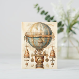 Vintager Steampunk Blue Hot Air Ballon (3) Postkarte
