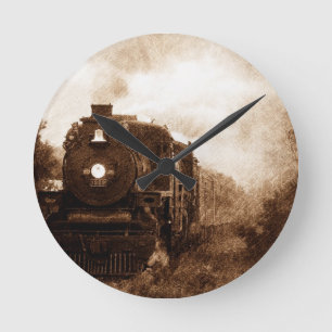 Vintager Steampunk Eisenbahn-Antiken-Dampf-Zug Runde Wanduhr