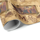 Vintager Steampunk-Foto und Name Initial Geschenkpapier (Rolleneckpunkt)
