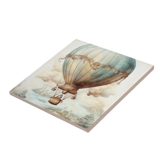 Vintager Steampunk-Heißluftballon (2) Fliese (Seite)