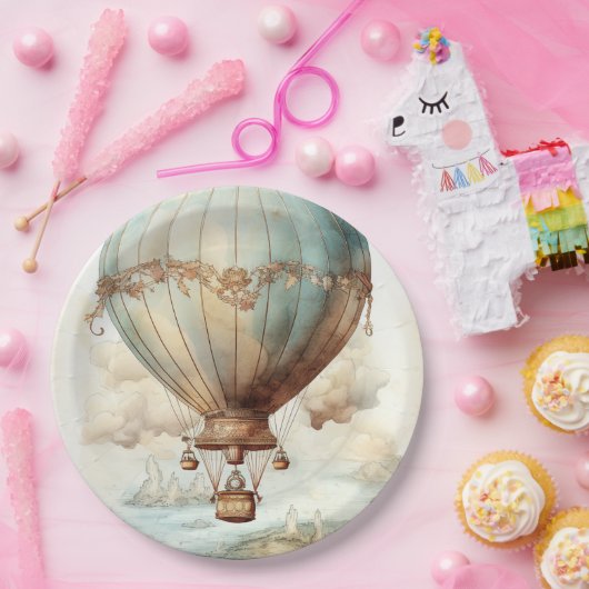 Vintager Steampunk-Heißluftballon (2) Pappteller (Party)