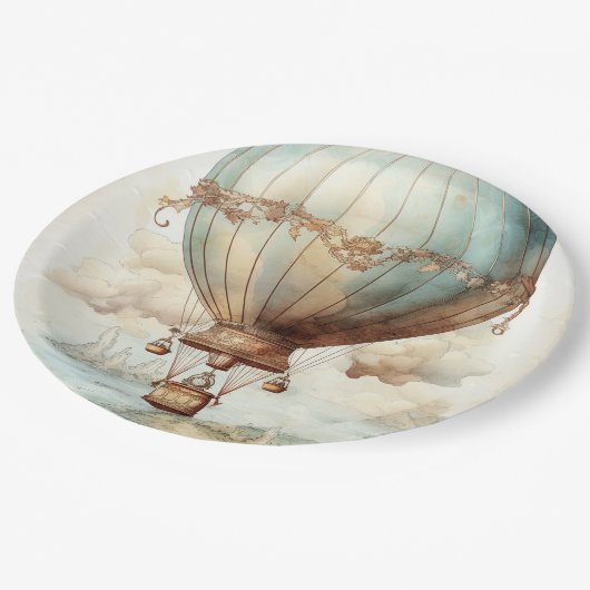 Vintager Steampunk-Heißluftballon (2) Pappteller (Schrägansicht)