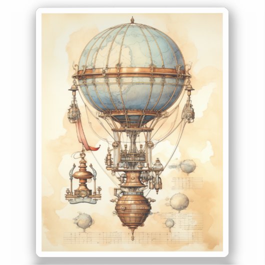 Vintager Steampunk-Heißluftballon (3) Aufkleber (Vorderseite)