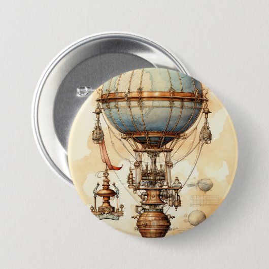 Vintager Steampunk-Heißluftballon (3) Button (Vorne & Hinten)