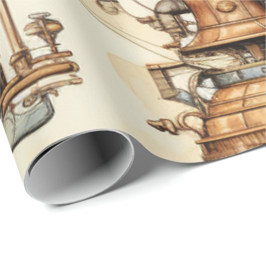 Vintager Steampunk-Heißluftballon (3) Geschenkpapier (Rolleneckpunkt)