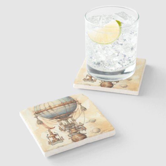 Vintager Steampunk-Heißluftballon (3) Steinuntersetzer (Seitenansicht)