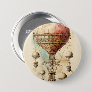 Vintager Steampunk-Heißluftballon (4) Button