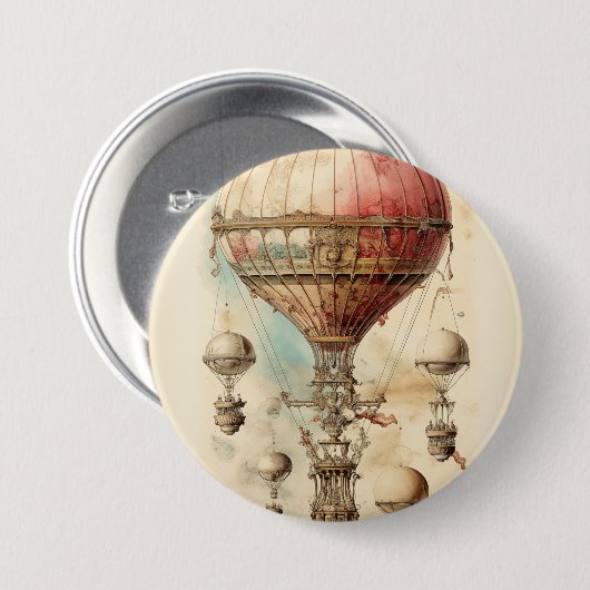 Vintager Steampunk-Heißluftballon (4) Button (Vorne & Hinten)