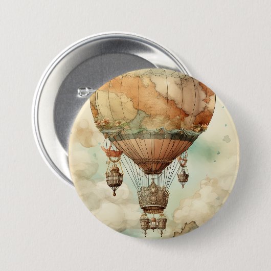 Vintager Steampunk-Heißluftballon (5) Button (Vorne & Hinten)