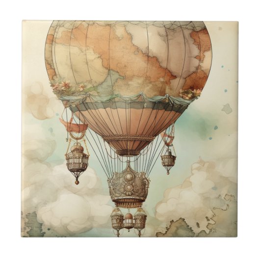 Vintager Steampunk-Heißluftballon (5) Fliese (Vorderseite)