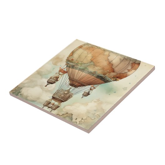 Vintager Steampunk-Heißluftballon (5) Fliese (Seite)