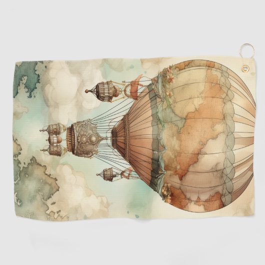 Vintager Steampunk-Heißluftballon (5) Golfhandtuch (Horizontal)