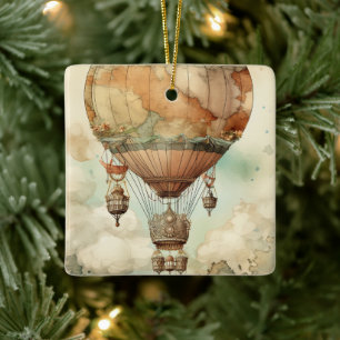 Vintager Steampunk-Heißluftballon (5) Keramikornament