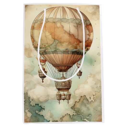 Vintager Steampunk-Heißluftballon (5) Mittlere Geschenktüte (Vorderseite)