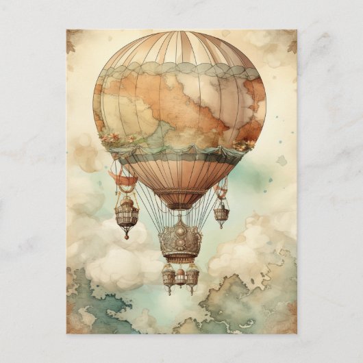 Vintager Steampunk-Heißluftballon (5) Postkarte (Vorderseite)