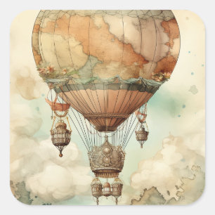 Vintager Steampunk-Heißluftballon (5) Quadratischer Aufkleber