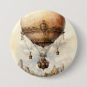 Vintager Steampunk Heißluftballon Button (Vorderseite)