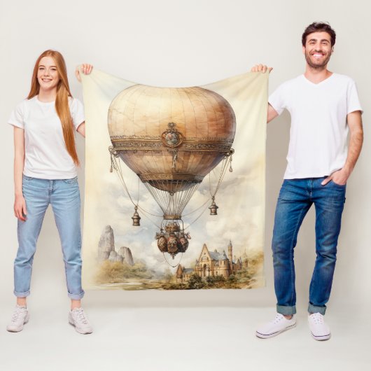 Vintager Steampunk Heißluftballon Fleecedecke (Beispiel)