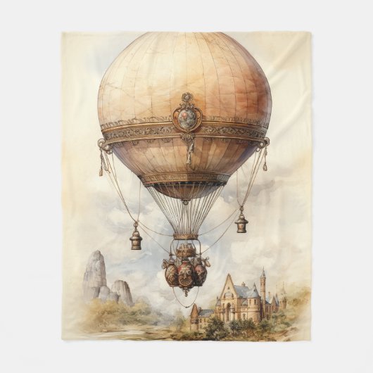 Vintager Steampunk Heißluftballon Fleecedecke (Vorderseite)