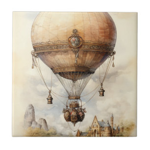 Vintager Steampunk Heißluftballon Fliese