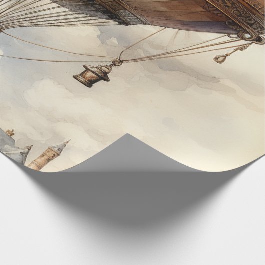 Vintager Steampunk Heißluftballon Geschenkpapier (Ecke)